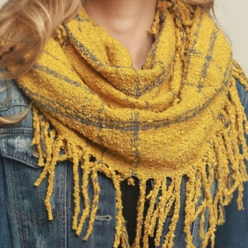Falls Creek Yellow White Plaid Fringed Infinite Scarf